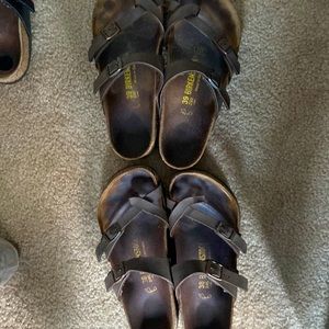 2 pairs of birks for one price! Right 38 needs leather repair on toe loop.